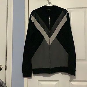 Zip up sweater with leather detail